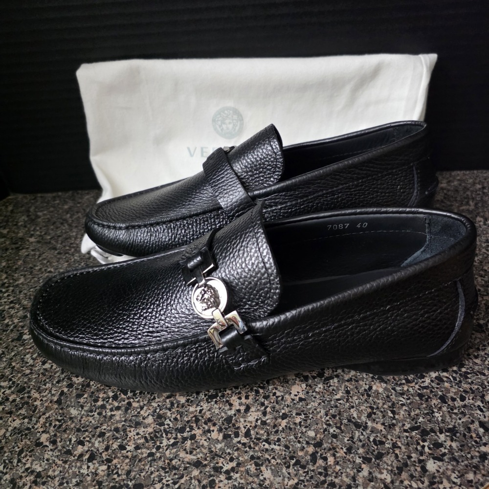 Versace Mens Black Leather Medusa Bit Loafers Slip‎ On EU 40 Made In Italy